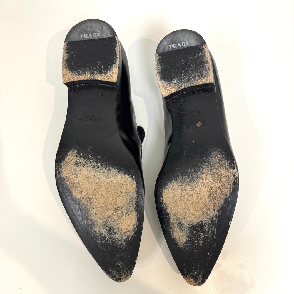 PRADA Black Patent Leather Combination Calf Hair Point Toe Loafer 10 Pony Shoes - Picture 7 of 7